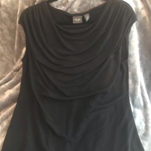 Sleeveless Draped Neck Black Top